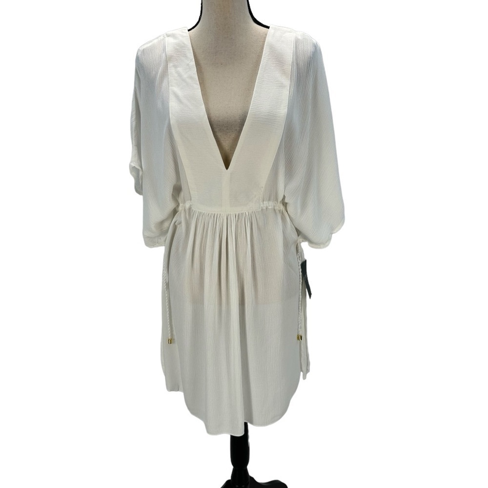 Lauren Ralph Lauren Short Sleeve V-Neck Front & Back Tunic Coverup - White - Lrg